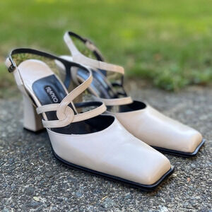 Franco Paolucci square  toe leather strap heel Sz 35